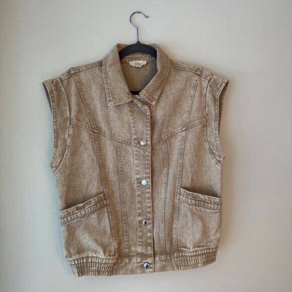 Elan Beige Wash Denim Jean button up Vest - Picture 1 of 13